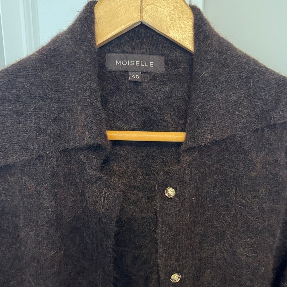 Moiselle Mohair Women's Dark Brown long cardigan with rose buttons